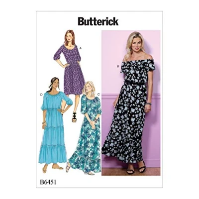 Imagen de Butterick Patterns Pattern 6451 ZZ Patrón para Vestido de Mujer, Tallas LRG XXL, Tejido, Multicolor, 17.00 x 0.5 22.00 cm