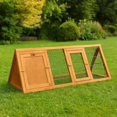 Imagen de Home Discount Conejera Triangular de Madera para Conejos y cobayas, Cierre Puerta Exterior, tamaño Grande