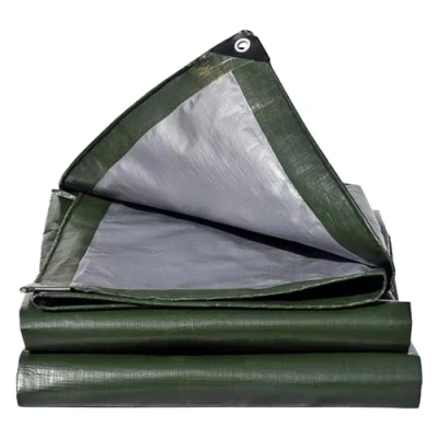 Imagen de EPFHR Lona de Tela 2x6 m, 180 g/㎡, Verde/Plateado, Impermeable, para Camiones con Ojales, Protectora, Barcos, Madera Muebles jardín, Cubierta Piscina, Tram