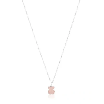 Imagen de TOUS Collar de Plata Primera Ley para Mujer con Motivo Oso en Cuarzo Dumortierita, 45 cm Largo, Clásico y Elegante, Colección Icon Color