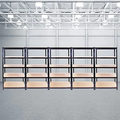 Imagen de 5 Estanterías Metálicas Negras T Rax sin Tornillos 90x45x180cm de Estantes Baldas Repisas Capacidad Peso 280kg por Estante Almacenamiento Almacenaje Herramientas Taller Garaje + Mazo Goma GRATIS