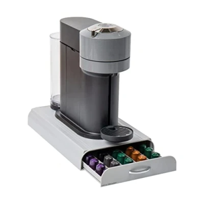 Imagen de Mind Reader &#039;Anchor&#039; para 50 cápsulas Nespresso, cajón de almacenamiento café plateado