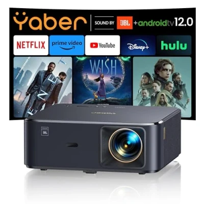 Imagen de Proyector 4K【Sound by JBL/Google TV/Dolby Audio】 YABER K2s WiFi6 Bluetooth Full HD 1080P Nativo, Auto Focus/Keystone, Smart Exterior Cine en Casa con Netflix 7000+ Apps