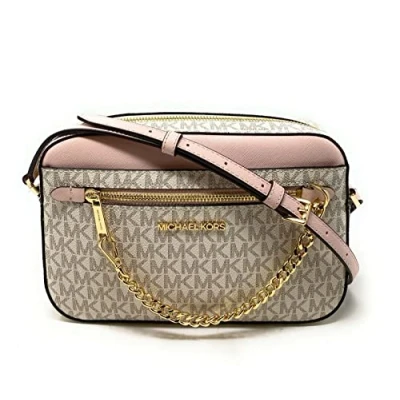 Imagen de Michael Kors Jet Set East West Chain Crossbody Vanilla MK Powder Blush Pink Bundled with Card Holder in Ballet