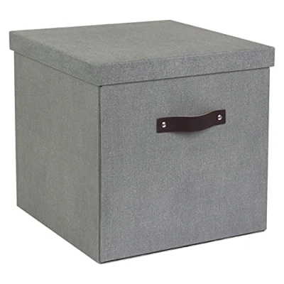Imagen de Bigso Box of Sweden Caja de almacenaje con tapa y asa Organizador armarios plegable para ropa, juguetes, etc. cuadrada grande tablero fibras papel aspecto lino gris