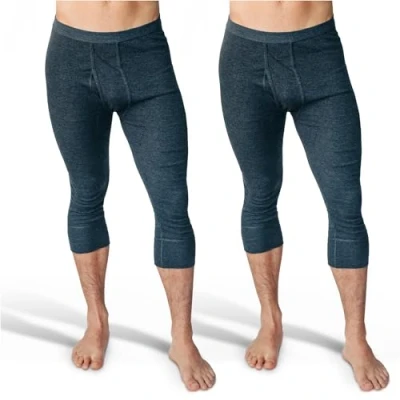 Imagen de SES Calzoncillos largos de 3/4 para hombre, paquete 2 unidades con abertura y cintura suave, 100% algodón, gris, XXL