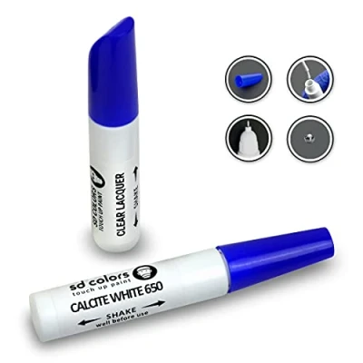 Imagen de SD COLORS 12ml Pintura de Retocar con Pincel y Laca Transparente Calcite White (650) Compatible Mercedes Reparación Arañazos, Desconchados
