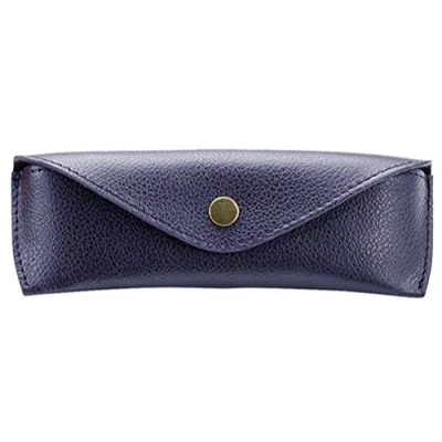Imagen de ALASSIO 2682 Estuche de Piel auténtica para Gafas Sol, Funda con Cierre Solapa y botón Metal, Piel, tamaño pequeño, Azul, Aprox. 16 x 5,5 3 cm,