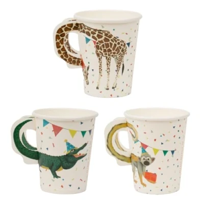 Imagen de Talking Tables 8 vasos de papel con temática animales safari para niñas y niños, fiesta cumpleaños o baby shower, selva, zoológico, Madagascar, ecológicas, desechables, celebraciones, 250 ml