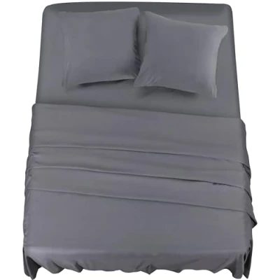 Imagen de Utopia Bedding Juego de Sabanas 4 Piezas 160x200 Poliéster Microfibra Cepillada Sábana Bajera, Plana y 2 Fundas Almohada 65x65 (Cama 160, Gris)