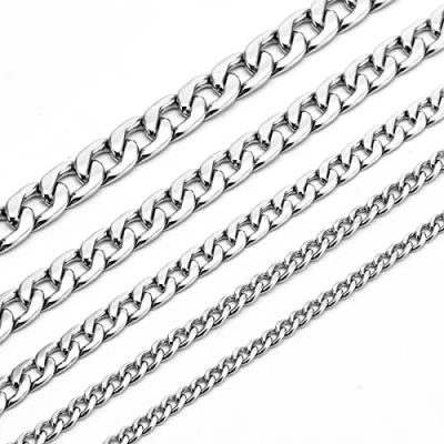 Imagen de IERCZA 2 piezas Cubana Cadena Mujer Hombre Collar 4mm/6mm Joyería De Acero Inoxidable Tendencia Acero/Chapado En Oro longitud: 50 cm