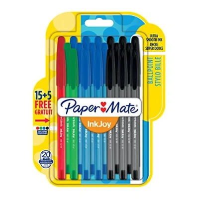 Imagen de Paper Mate InkJoy 100 CAP, bolígrafo con capuchón, punta media de 1 mm y colores estándares surtidos, paquete 15 + 5 (1956770)