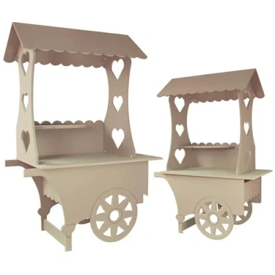 Imagen de MonsterShop 2 Carritos de Dulces en Madera MDF Carros Caramelos Carrito Candy Bar Golosinas Carro Expositor Algodón Azúcar Postres Palomitas y Flores para Bodas, Fiestas, Cumpleaños Bautismos