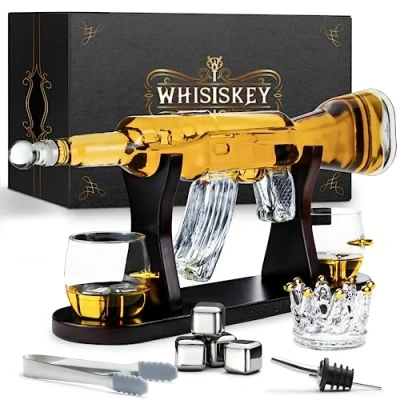 Imagen de WHISISKEY Decantador de Whisky Jarra 1000ml Set Regalo Regalos Originales para Hombres 2 Vasos Whiskey x 285ML, 4 Piedras Whisky, Accesorios