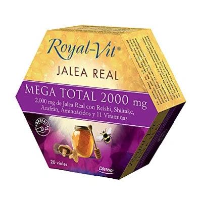 Imagen de Dielisa Royal Vit Jalea Real Mega total, Complemento Alimenticio con 2000mg de Real,Reishi, Shiitake, Aminoácidos y Vitaminas,Ayuda al Sistema Inmunológico Equilibrio Emocional 20Viales
