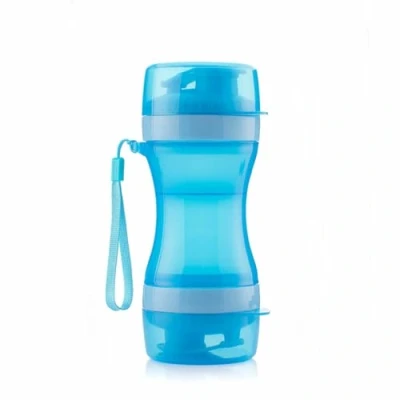 Imagen de InnovaGoods Botella 2 en 1 Pettap para Mascotas, Depósito Agua 300 ml, Comida 200 Tapa Bebedero, Comedero, Sellado Silicona Antiderrames, Cordón Colgante,