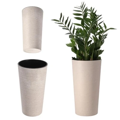 Imagen de KADAX Macetero Alto de Plastico para Interior y Exterior, Maceta Grande Decorativa Plantas Gran Tamaño Árboles Pequeños (Crema, 30 cm)