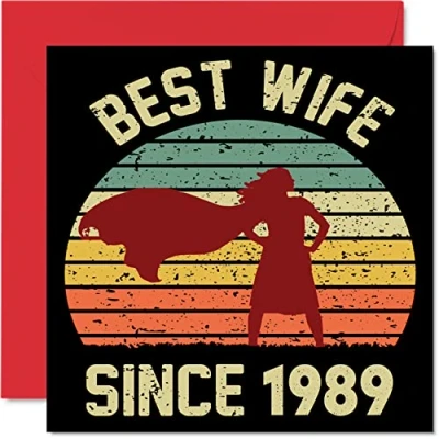 Imagen de Stuff4 Tarjeta de aniversario coral para esposa marido, la mejor desde 1989, regalos con texto en inglés I Love You, tarjetas feliz 35 boda pareja,