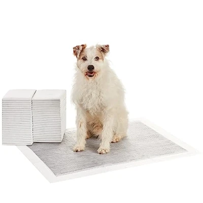 Imagen de Amazon Basics Almohadillas de adiestramiento perros y cachorros, carbón para control olor, a prueba fugas con superficie secado rápido, XL, 50 unidades, Gris