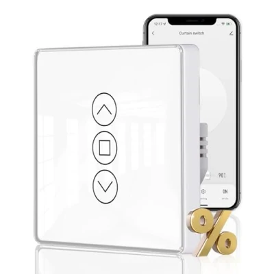 Imagen de MOES Interruptor de Persianas Inteligente WiFi 2.5D, Control con Ajuste Porcentajes, Temporizador y por Voz, Compatible Alexa Google Home, Requiere Cable Neutro