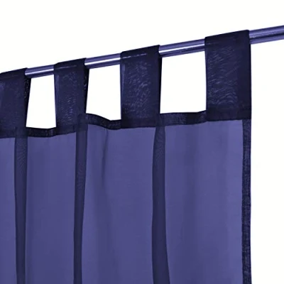 Imagen de Megachest Lucy Cortina de Gasa Tejida con pestaña Superior, 2 Paneles Lazos (28 Colores) (Azul Marino, 56 Pulgadas Ancho X81 Gota (W142 cmXH206 cm))