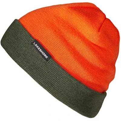 Imagen de Lakeshore® Gorro de Caza, 100% Lana Merino, Reversible, Color Naranja y Verde Oliva