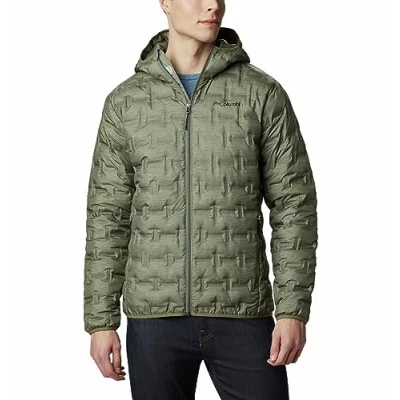 Imagen de Columbia Delta Ridge Down Hooded Jacket, Chaqueta De Plumas Acolchada Con Capucha para Hombre, Stone Green Heather Print, Talla XL