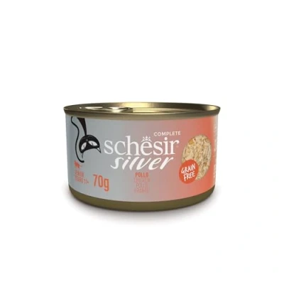 Imagen de Schesir Silver, En Filettes de Pollo, Comida Hùmeda Completa para Gatos (12 latas x 70g)