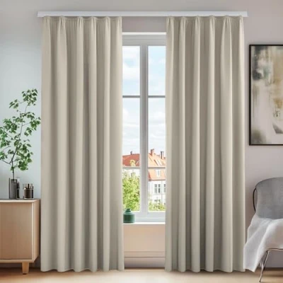 Imagen de Deconovo Cortinas Opacas antiruit con Cinta Fruncida, 260 x 140 cm Alto Ancho, Color Crema