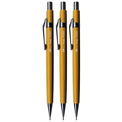 Imagen de Pentel 0.9mm (P209) Amarillo P200 Series Mecánico Automático Lápiz Recargable Cable Borrador P209 G (Paquete de 3) AMARILLO, Pack Of 3