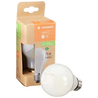 Imagen de LEDVANCE Lámpara LED de ahorro energía, bombilla esmerilada, E27, blanco cálido (3000K), 5 vatios, sustituye a la 75W, altamente eficiente y paquete 6