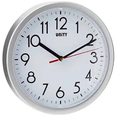 Imagen de Unity Hastings Reloj de Pared, silencioso, Moderno, 22 cm, plástico, Plateado, x 3 cm