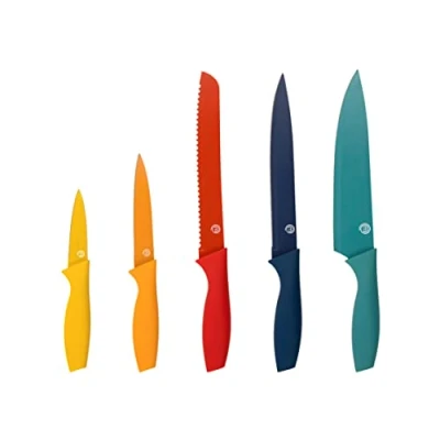 Imagen de MasterChef Cuchillos Cocina, Juego de Cocina (Carne, Sierra por Pan, Verduras y Pescados), Colección Acero Inoxidable con Asas Suaves al Tacto, Set Multifuncional, 5 Piezas.