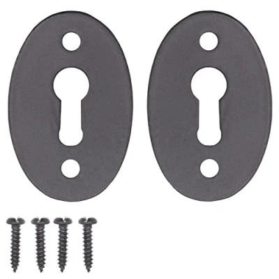 Imagen de EAI Escudo ovalado para cerradura, 51 x 34 mm, hierro antiguo negro, paquete de 2