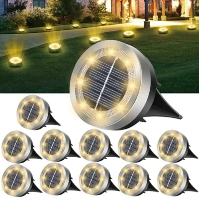 Imagen de Seruno X 12 LED Luz Solar Exterior Jardin, Paquetes Luces Solares Jardin Suelo,Resistente al agua IP65,8 LED,Adecuado para patios y paisajes de patios,Iluminación vial (Blanco Cálido)