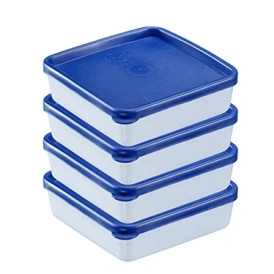 Imagen de Westmark 4 tarros de congelación, incl. tapa, volumen llenado: 0,25 l cada uno, apilables, plástico, Trio, color: transparente/azul, 25042270