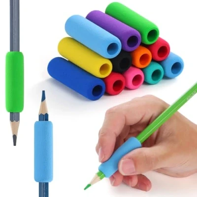 Imagen de OSteed 50 empuñaduras de espuma para lápices escritura a mano niños, 10 colores, agarre clásico niños y adultos, alivia la fatiga