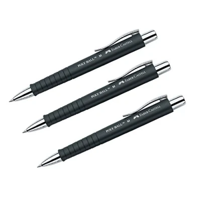 Imagen de Faber Castell Bolígrafo Poly Ball 241199 0,5 mm M, forma triangular ergonómica, mango antideslizante, con clip de metal, indeleble, color negro (3 unidades)