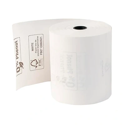 Imagen de Exacompta 43818E Lote de 30 rollos papel térmico (1 capa, ancho: 80 mm, longitud: 76 m, diámetro del núcleo: 12 55 g/m², parte trasera impresa, para caja registradora, sin fenol)