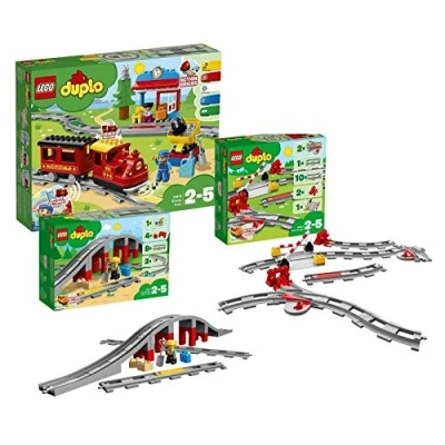Imagen de LEGO Duplo Juego de ferrocarril vapor (10874, puente ferroviario 10872 con rieles y 10882)