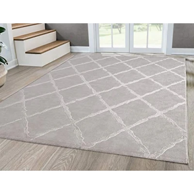 Imagen de Mia&#039;s Teppiche Anna Alfombra Moderna para salón, Pelo Corto, 12 mm, diseño de Rombos, Poliéster, Beige Design 2, 120 x 170 cm (Rechteckig)