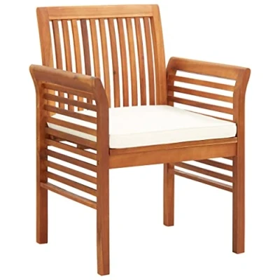 Imagen de vidaXL 4X Sillas de Comedor Jardín con Cojines Patio Exterior Asiento Salón Mueble Ocio Aire Libre Fuera Casa Relajación Acacia