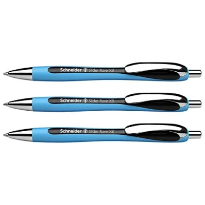 Imagen de Schneider Lote de 3 bolígrafos retráctiles Slider Rave XB viscoglide punta ancha negra