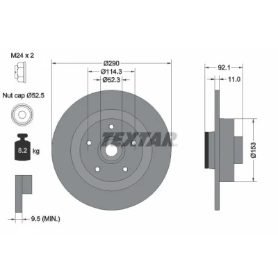 Imagen de TEXTAR PRO 92254103 Disco de freno 290 11 05/05 114,3 macizo revestido con anillo sensor magnético incorporado, cojinete rueda