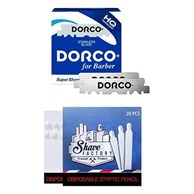 Imagen de Dorco Lamette 100 Stainless Steel Single Edge Razor Blades + 20 fósforos hemostáticos The Shave Factory