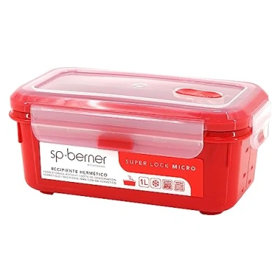 Imagen de Hermético SUPER LOCK MICRO 1 L., apto para cocinar al vapor en el microondas, ideal transporte y almacenamiento de alimentos, cierre clip, válvula