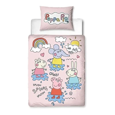 Imagen de Character World Peppa Pig Juego de Funda edredón Oficial para Cuna Infantil Diseño Divertido Reversible 2 Caras niños con Almohada a polialgodón