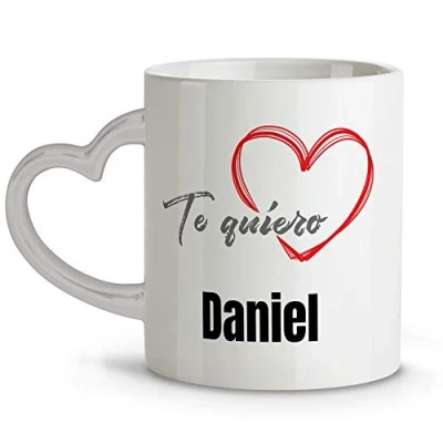 Imagen de Tazas Blancas Personalizadas con Frase/Nombre. Asa Corazon. Regalos San Valentin Personalizados. Taza de Cerámica. Corazon Corazón Amor del Mundo