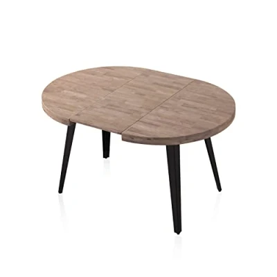 Imagen de Berg, Mesa de Comedor Redonda Extensible, 2 Tramos, Acabado en Roble Honey y Negro, Medidas: 100 140 180 cm (Largo) x (Ancho) 78 (Alto)