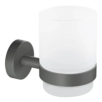 Imagen de tesa® Moon Grey Soporte y Porta Cepillo de Dientes para Baños con Estilo Industrial o Moderno Autoadhesivo, Sin Taladro 96 mm x 70 109 Gris Mate